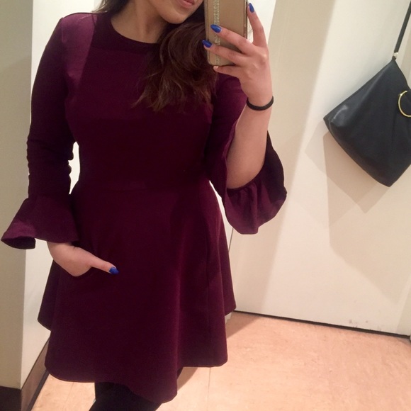 Kate Spade Maroon Bell Sleeve Dress with Pockets - Picture 3 of 6